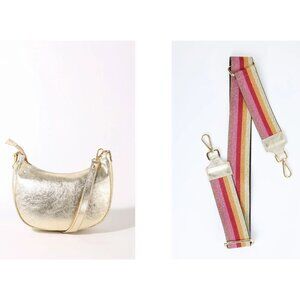 Gold Leather Crossbody Purse | Crescent Shoulder Bag | Italian Luxury Handbag